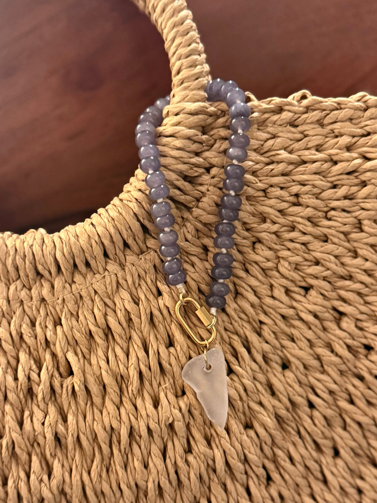 beaded bag charm + lake glass