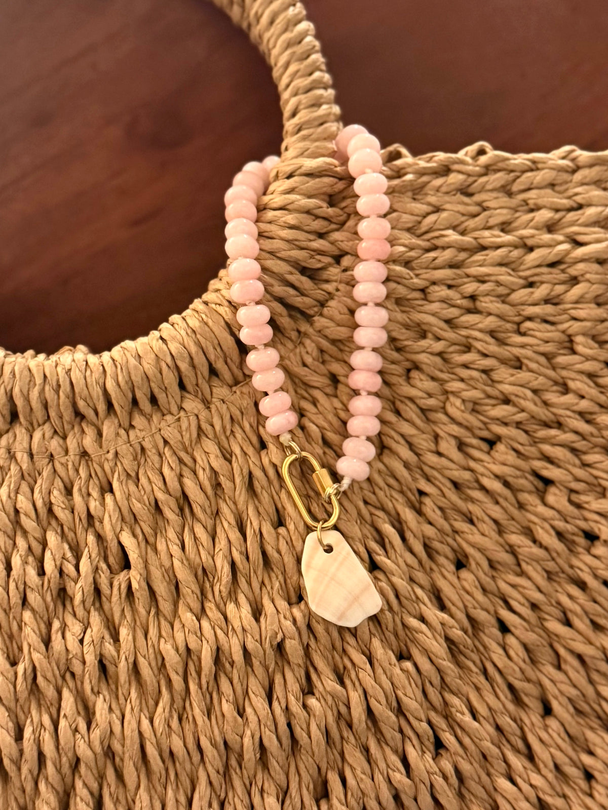 beaded bag charm + shell charm