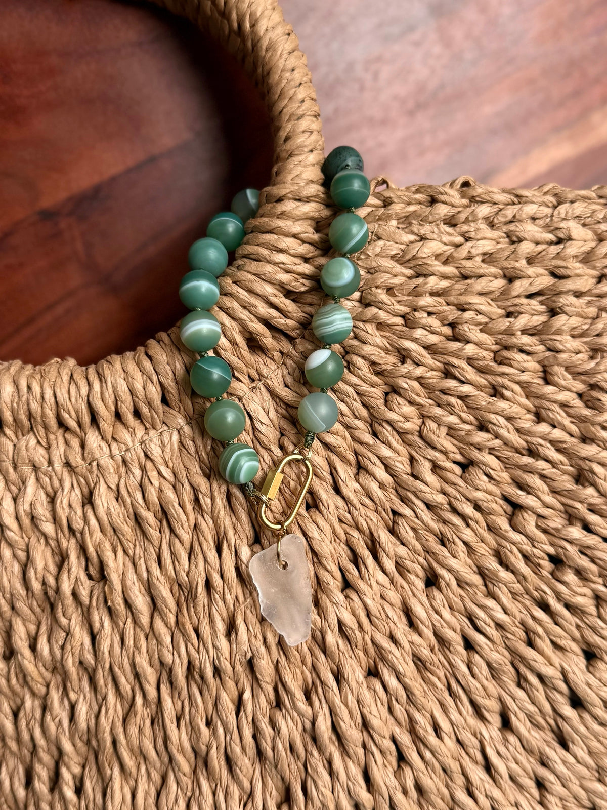 beaded bag charm + lake glass