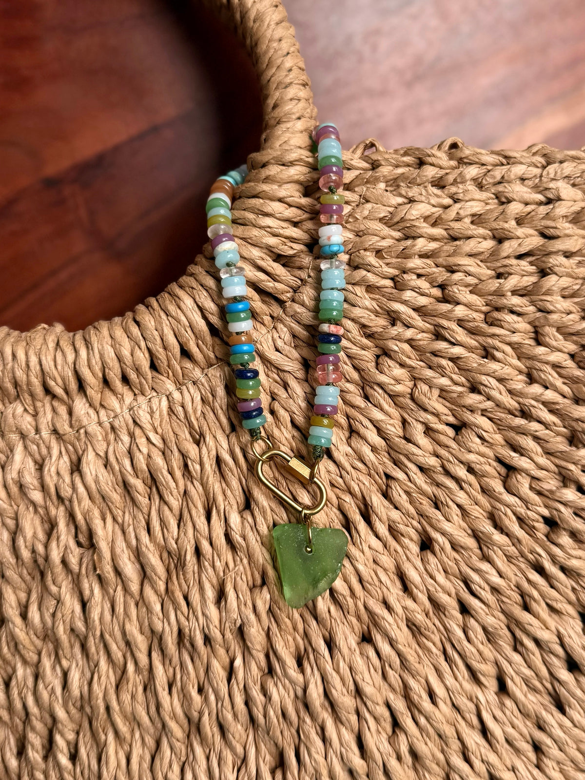 beaded bag charm + lake glass